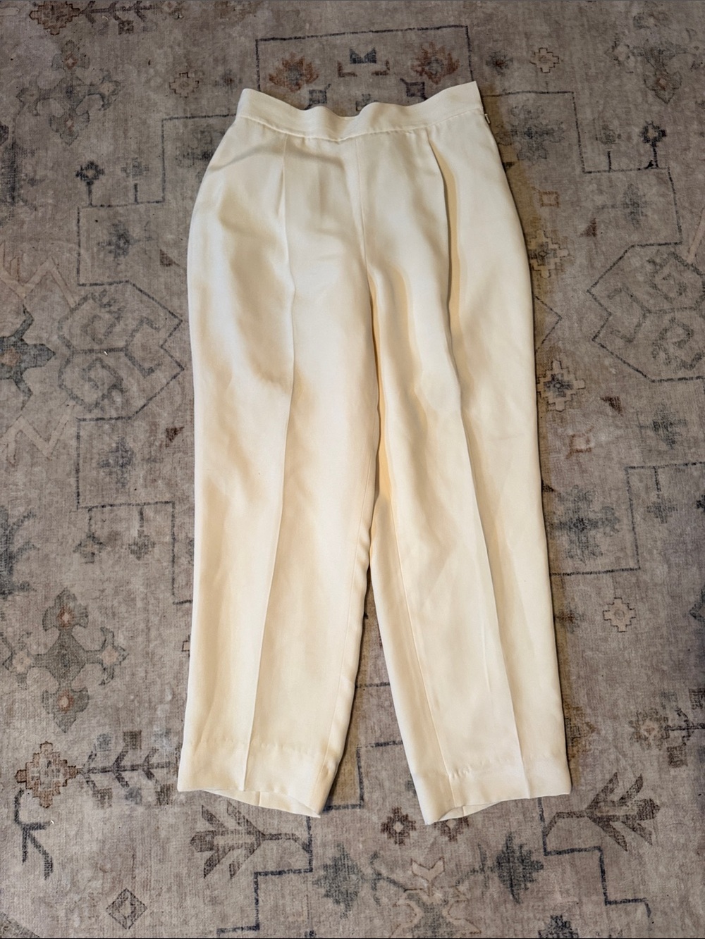 Women's Cream Silk High-Waist Tailored Trousers